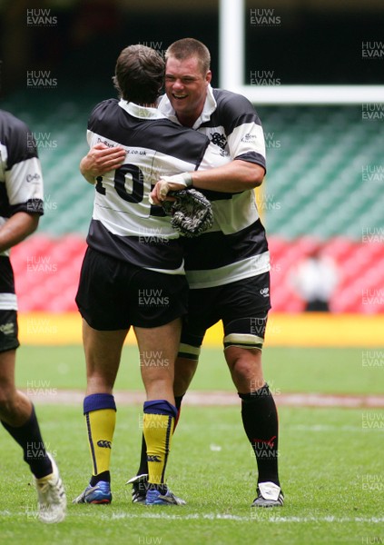 04.06.11 Wales v The Barbarians - DHL Challenge WRU 130th Anniversary Match - Barbarians' Joe Van Niekerk & Brock James(10) celebrate at the final whistle.  