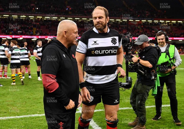 041123 - Wales v Barbarians - International Rugby - Wales head coach Warren Gastland and Alun Wyn Jones of Barbarians at the end of the game