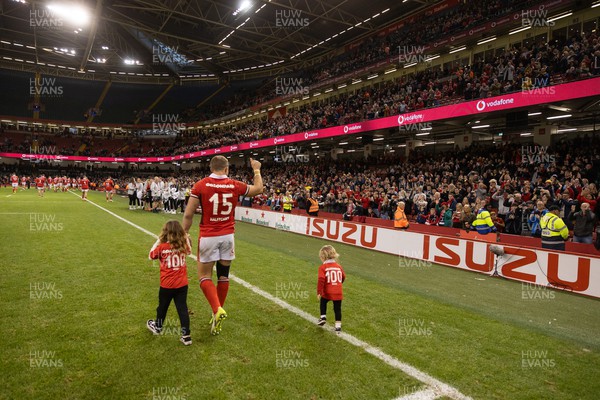 041123 - Wales v Barbarians - Leigh Halfpenny of Wales thanks the fans with his children at full time