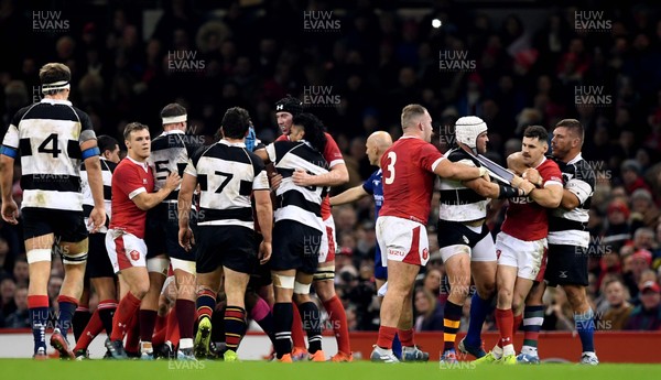 301119 - Wales v Barbarians - International Rugby - Barbarians and Wales players exchange blows