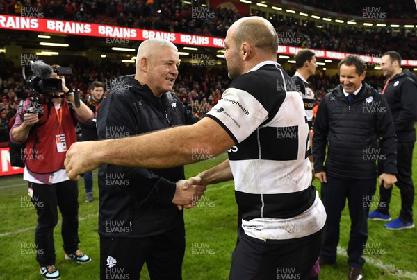 301119 - Wales v Barbarians - International Rugby - Warren Gatland and Rory Best at the end of the game