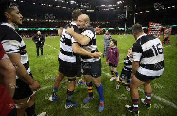 301119 - Wales v Barbarians -  Rory Best with Matt Duffie of Barbarians at full time