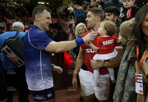 301119 - Wales v Barbarians - Referee Nigel Owens laughs with Leigh Halfpenny of Wales and his daughter