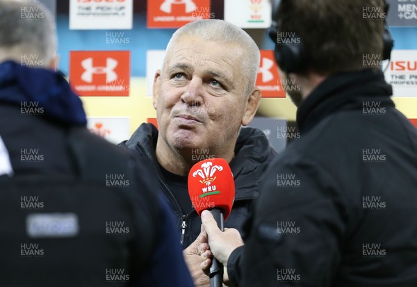 301119 - Wales v Barbarians, Principality Stadium - Barbarians head coach Warren Gatland is interviewed at the end of the match