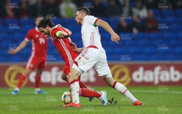 090919 - Wales v Belarus, International Challenge Match - Joe Allen of Wales is brought down by Evgeni Yablonski of Belarus