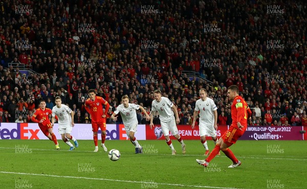 131121 - Wales v Belarus, 2022 World Cup Qualifying Match -  Aaron Ramsey of Wales scores his second goal