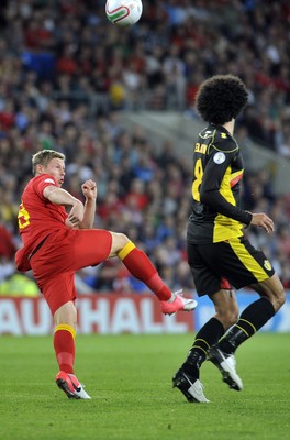 070912 - Wales v Belgium - FIFA 2014 World Cup Qualifying Match -    Wales' Simon Church slices the ball 