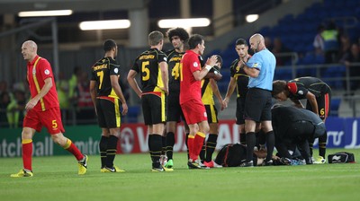 070912 - Wales v Belgium, FIFA 2014 World Cup Qualifying match - Wales' Gareth Bale remonstrates with referee after Wales' James Collins (left) is shown the red card