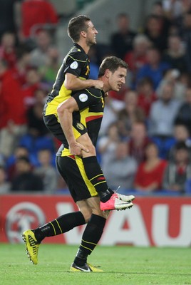 070912 - Wales v Belgium, FIFA 2014 World Cup Qualifying match - Belgium's Jan Vertonghen and Belgium's Dries Mertens celebrate after scoring second goal