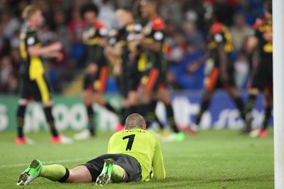 070912 - Wales v Belgium, FIFA 2014 World Cup Qualifying match - Wales' keeper Boaz Myhill looks on as Belgium celebrate their second goal
