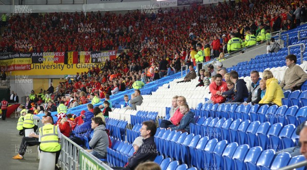 070912 - Wales v Belgium, FIFA 2014 World Cup Qualifying match - The vocal Belgium fans at the same end as plenty of vacant Welsh seats as Wales take on Belgium at the Cardiff City Stadium