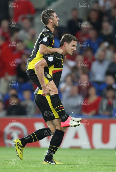 070912 - Wales v Belgium, FIFA 2014 World Cup Qualifying match - Belgium's Jan Vertonghen and Belgium's Dries Mertens celebrate after scoring second goal