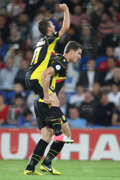 070912 - Wales v Belgium, FIFA 2014 World Cup Qualifying match - Belgium's Jan Vertonghen and Belgium's Dries Mertens celebrate after scoring second goal