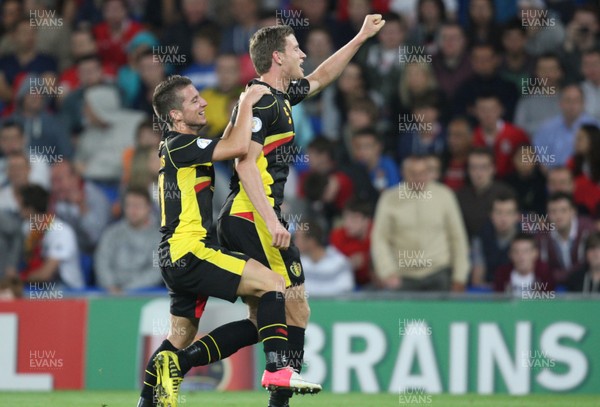 070912 - Wales v Belgium, FIFA 2014 World Cup Qualifying match - Belgium's Jan Vertonghen and Belgium's Dries Mertens celebrate after scoring second goal
