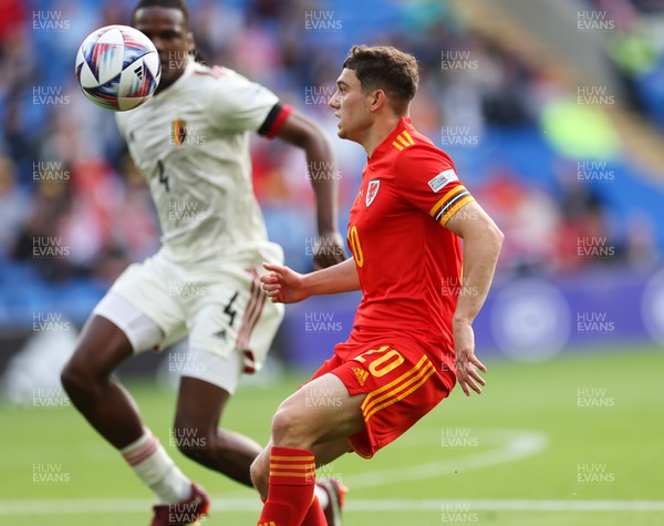 110622 - Wales v Belgium, UEFA Nations League -  Dan James of Wales controls the ball as Dedryck Boyata of Belgium closes in