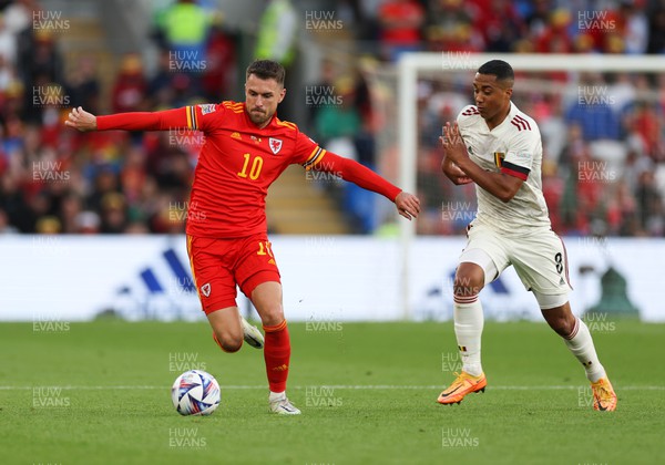 110622 - Wales v Belgium, UEFA Nations League -  Aaron Ramsey of Wales gets away from Youri Tielemans of Belgium