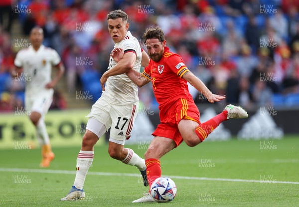 110622 - Wales v Belgium, UEFA Nations League -  Joe Allen of Wales is challenged by Leandro Trossard of Belgium