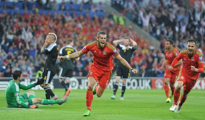 120615 - Wales v Belgium - UEFA European Championship 2016 Qualifier -Gareth Bale of Wales celebrates scoring goal