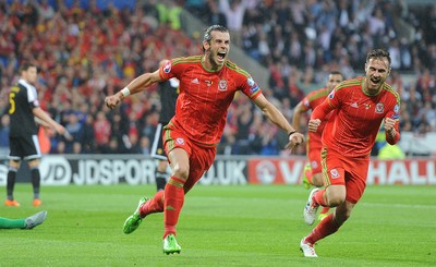 120615 - Wales v Belgium - UEFA European Championship 2016 Qualifier -Gareth Bale of Wales celebrates scoring goal