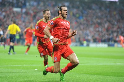120615 - Wales v Belgium - UEFA European Championship 2016 Qualifier -Gareth Bale of Wales celebrates scoring goal