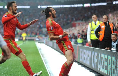 120615 - Wales v Belgium - UEFA European Championship 2016 Qualifier -Gareth Bale of Wales celebrates scoring goal