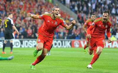 120615 - Wales v Belgium - UEFA European Championship 2016 Qualifier -Gareth Bale of Wales celebrates scoring goal