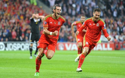 120615 - Wales v Belgium - UEFA European Championship 2016 Qualifier -Gareth Bale of Wales celebrates scoring goal