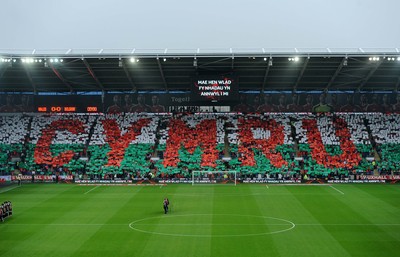 120615 - Wales v Belgium - UEFA European Championship 2016 Qualifier -Wales fans during the national anthems