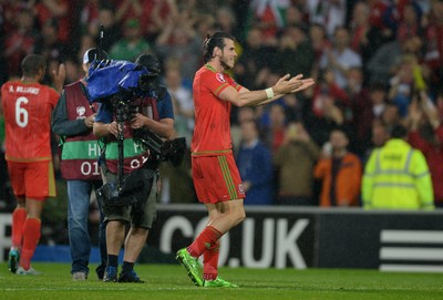 120615 - Wales v Belgium - UEFA European Championship 2016 Qualifier -Gareth Bale of Wales celebrates