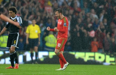 120615 - Wales v Belgium - UEFA European Championship 2016 Qualifier -Aaron Ramsey of Wales celebrates at the final whistle