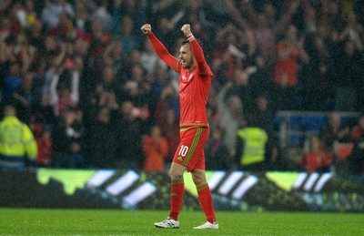 120615 - Wales v Belgium - UEFA European Championship 2016 Qualifier -Aaron Ramsey of Wales celebrates at the final whistle