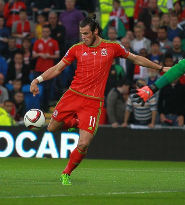 120615 - Wales v Belgium - UEFA European Qualifier - Gareth Bale of Wales scores the first goal of the game
