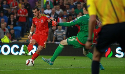 120615 - Wales v Belgium - UEFA European Qualifier - Gareth Bale of Wales scores the first goal of the game