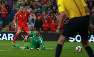 120615 - Wales v Belgium - UEFA European Qualifier - Gareth Bale of Wales scores the first goal of the game