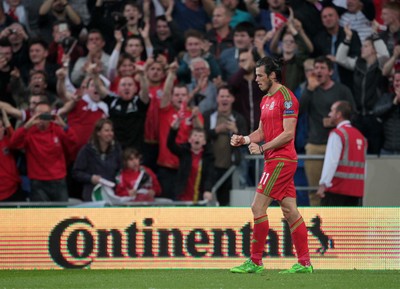 120615 - Wales v Belgium - UEFA European Qualifier - Gareth Bale of Wales looks up to the gods after scoring the first goal