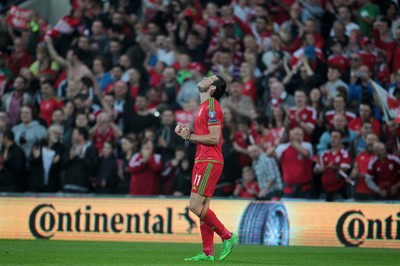 120615 - Wales v Belgium - UEFA European Qualifier - Gareth Bale of Wales looks up to the gods after scoring the first goal