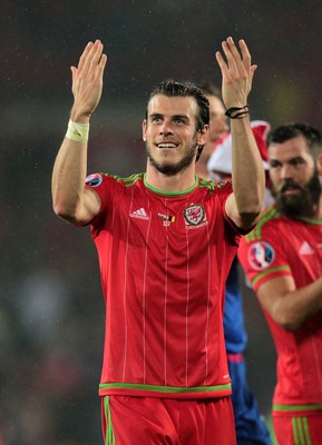120615 - Wales v Belgium - UEFA European Qualifier - Gareth Bale of Wales celebrates at full time