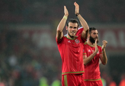 120615 - Wales v Belgium - UEFA European Qualifier - Gareth Bale of Wales celebrates at full time
