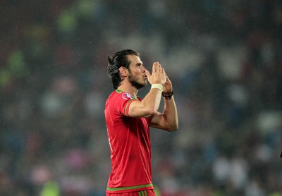 120615 - Wales v Belgium - UEFA European Qualifier - Gareth Bale of Wales celebrates at full time