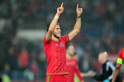 120615 - Wales v Belgium - UEFA European Qualifier - Gareth Bale of Wales celebrates at full time