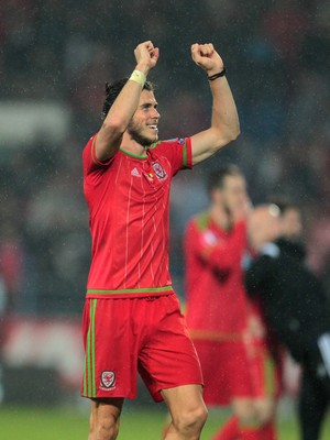 120615 - Wales v Belgium - UEFA European Qualifier - Gareth Bale of Wales celebrates at full time