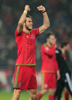 120615 - Wales v Belgium - UEFA European Qualifier - Gareth Bale of Wales celebrates at full time