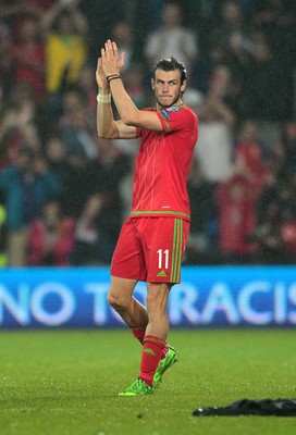 120615 - Wales v Belgium - UEFA European Qualifier - Gareth Bale of Wales celebrates at full time