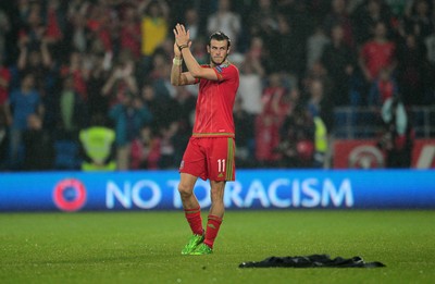 120615 - Wales v Belgium - UEFA European Qualifier - Gareth Bale of Wales celebrates at full time