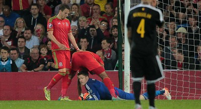 120615 - Wales v Belgium - UEFA European Qualifier - Wayne Hennessey of Wales saves a shot from Belgium