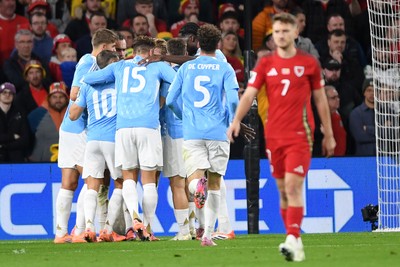 131025 - Wales v Belgium - 2026 FIFA World Cup Qualifying - Kevin De Bruyne of Belgium celebrates scoring a goal from the spot to equalise