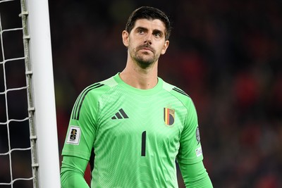 131025 - Wales v Belgium - 2026 FIFA World Cup Qualifying - Thibaut Courtois of Belgium