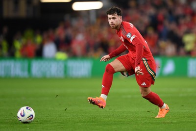 131025 - Wales v Belgium - 2026 FIFA World Cup Qualifying - Neco Williams of Wales