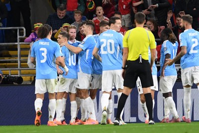131025 - Wales v Belgium - 2026 FIFA World Cup Qualifying - Kevin De Bruyne of Belgium scores a goal from the penalty spot