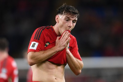 131025 - Wales v Belgium - 2026 FIFA World Cup Qualifying - Dejected Mark Harris of Wales